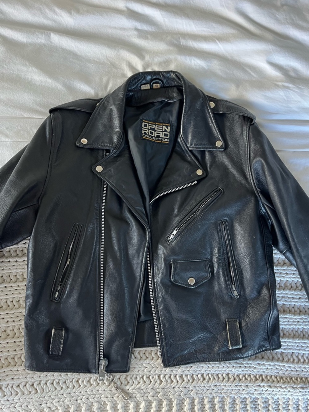 Open Road Brands Black Leather Bomber-Style Jacket